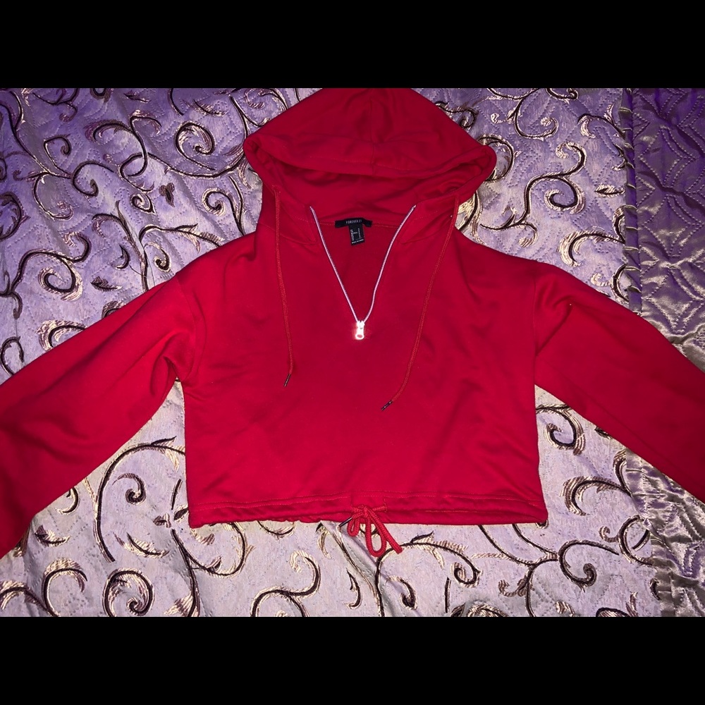 red cropped half zip
